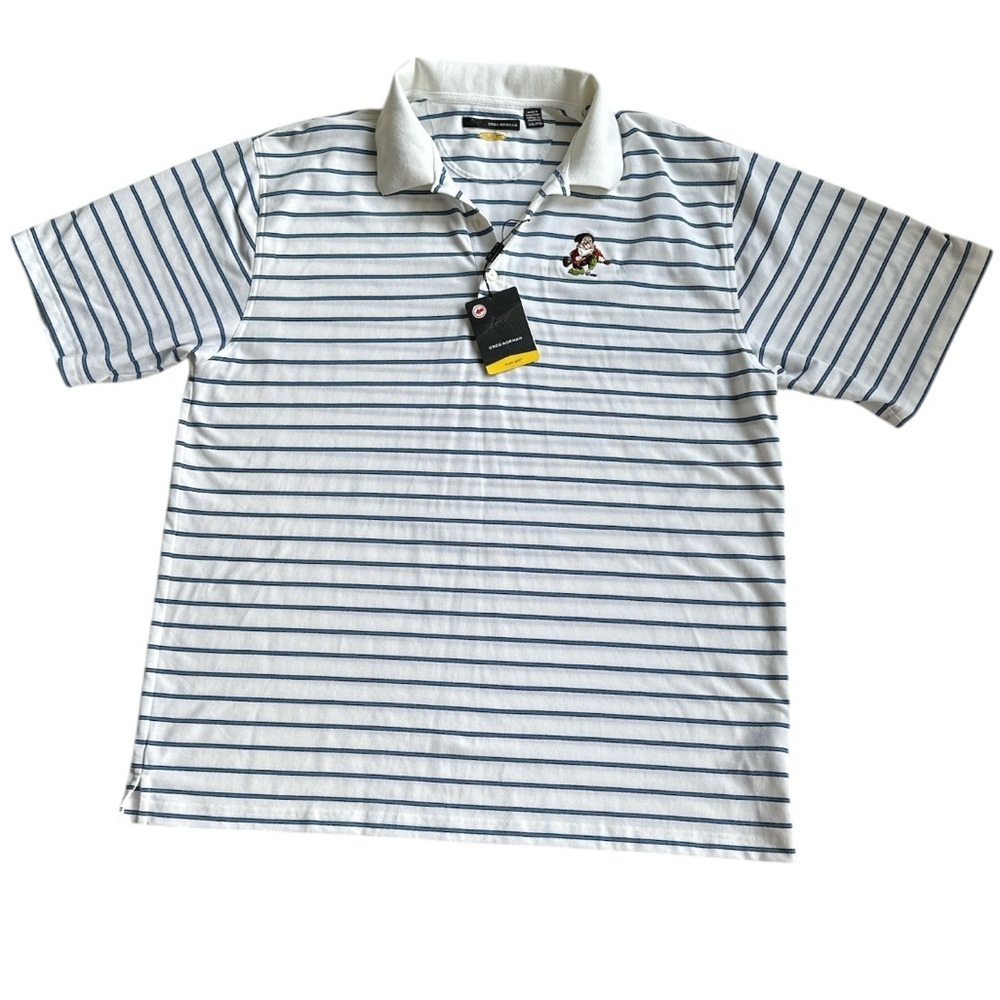 Greg Norman Grumpy Golf Shirt Play Dry White W/Blue Black Stripes XXL Tags/Flaw - Picture 1 of 11